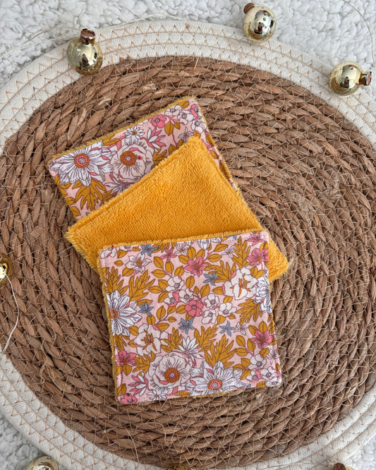 Lot de 3 lingettes démaquillantes - fleurs rose